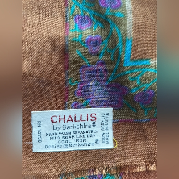 Challis by Berkshire vintage brown bright blue lavender floral scarf acrylic - Picture 7 of 7
